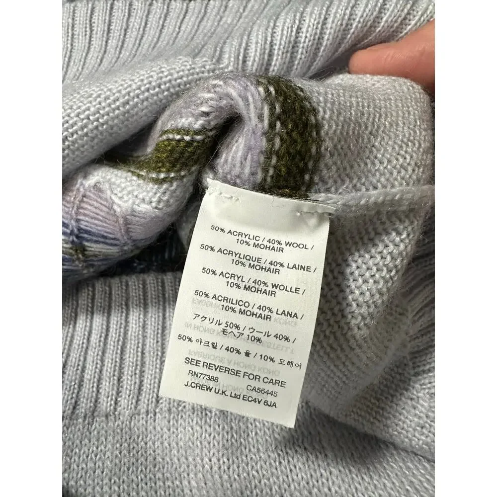 J Crew Abstract Fair Isle Knit Sweater Wool Mohair Blend Crewneck Size Large